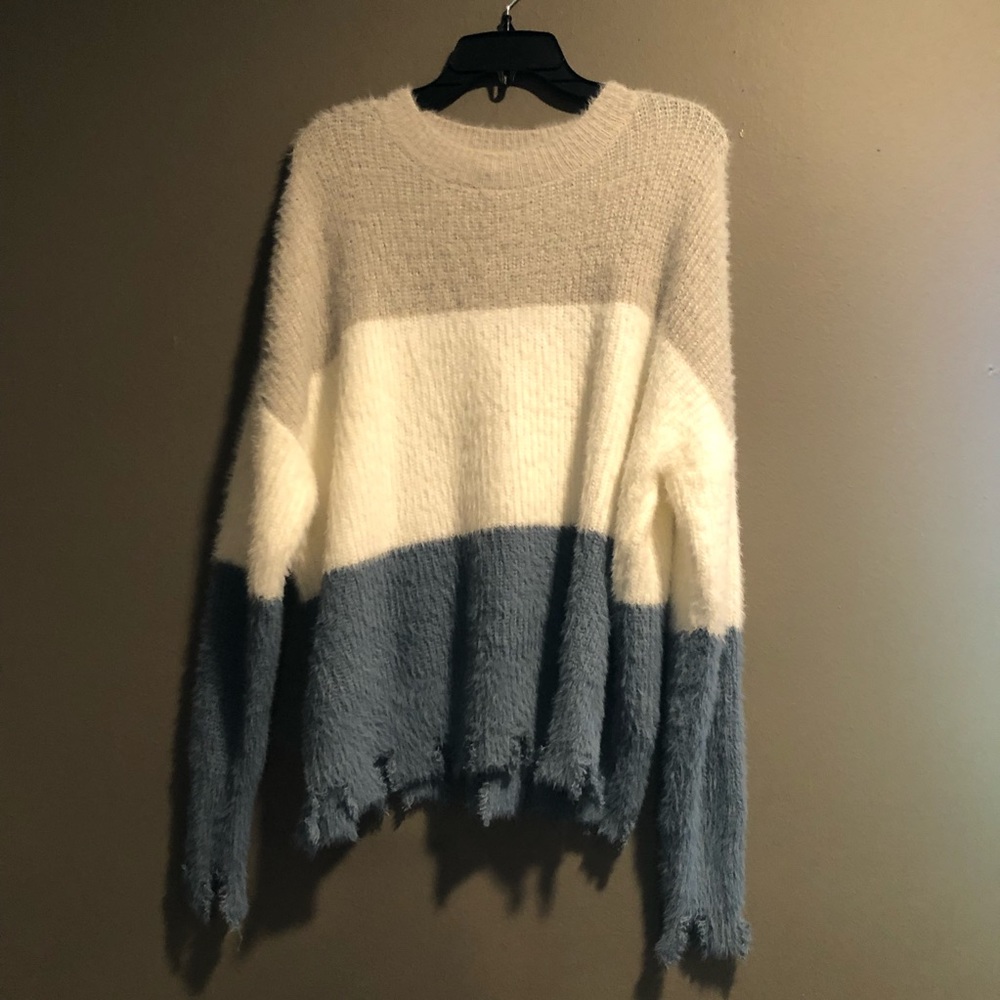Oversized Color Block Plush Sweater, Large - image 1